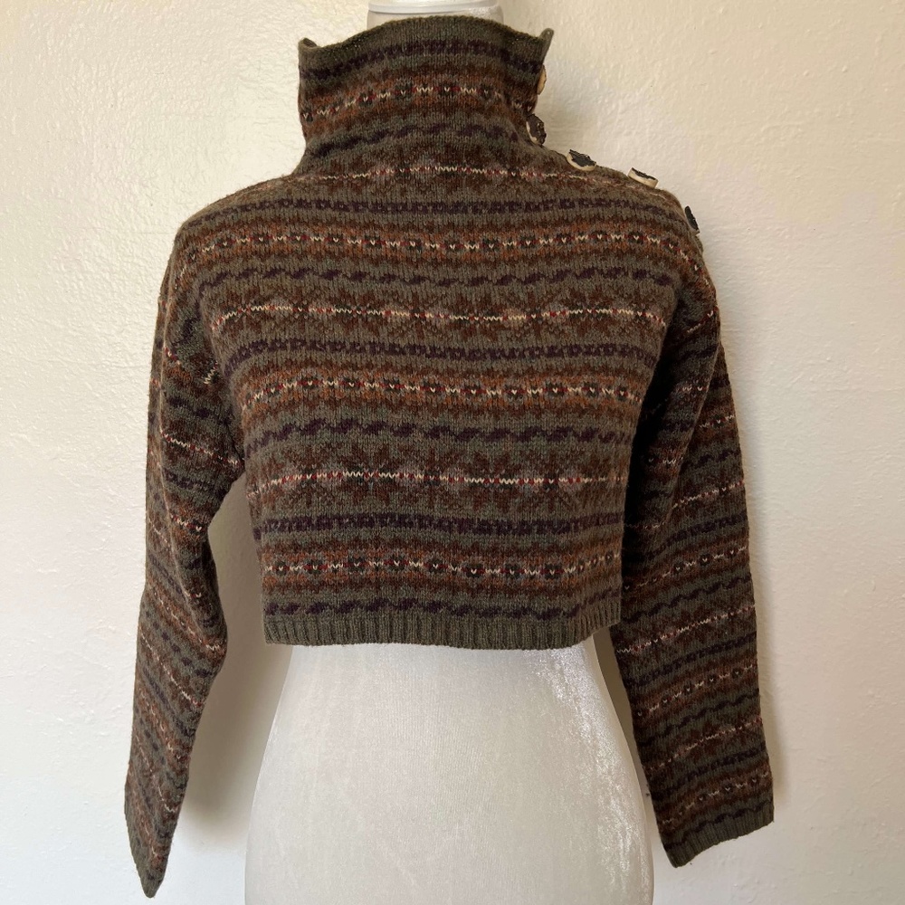 RARE! VINTAGE - RALPH by Ralph Lauren shetland crop sweater w/ intarsia pattern